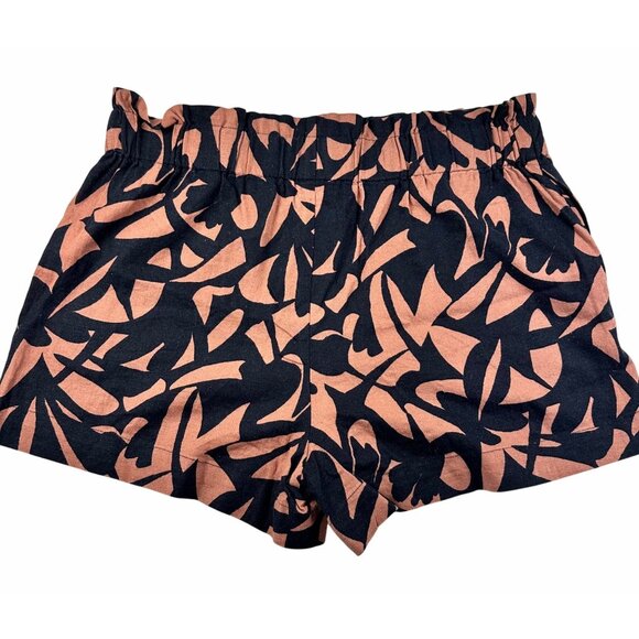A New Day Womens Shorts Black Brown Sz L Tribal Print Linen Blend Comfy Vacay - Picture 5 of 9
